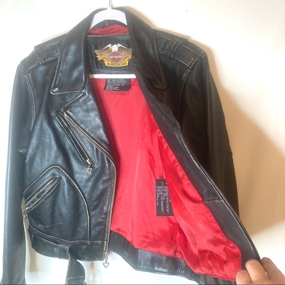 Harley Davison embroidered moto leather jacket women’s Large stunning rare - Picture 4 of 11